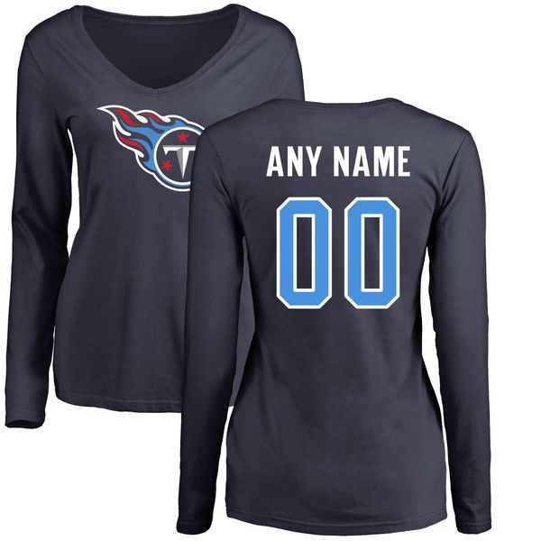 Women Tennessee Titans NFL Pro Line Navy Custom Name and Number Logo Slim Fit Long Sleeve T-Shirt->->Sports Accessory
